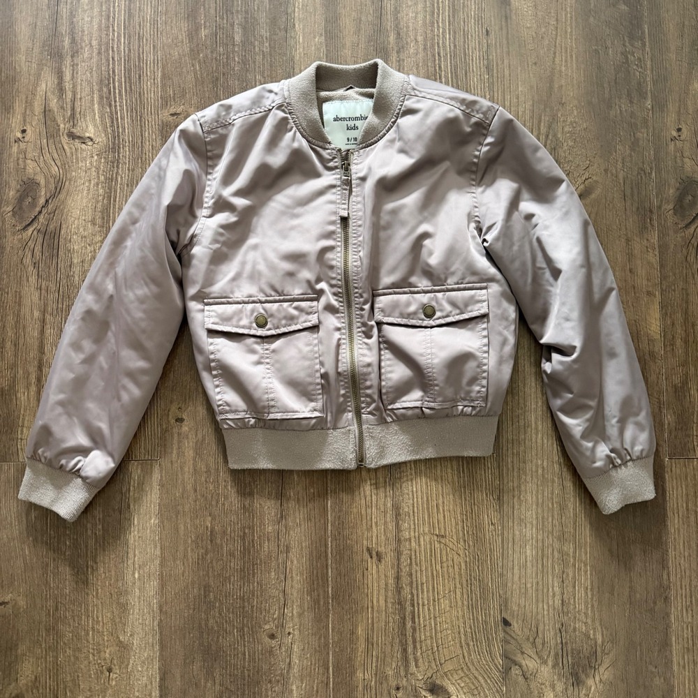Abercrombie Kids Bomber Jacket Taupe Full Zip Ribbed Cuffs Gorpcore Kids‎ 9/10
